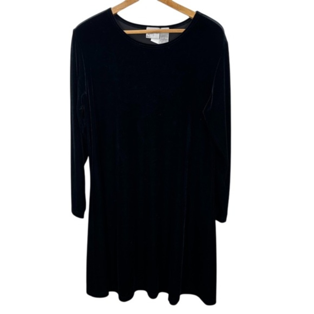 Jacqueline‎ Ferrar Black Velvet Long Sleeve Shift Mini Dress Vintage Whimsigoth